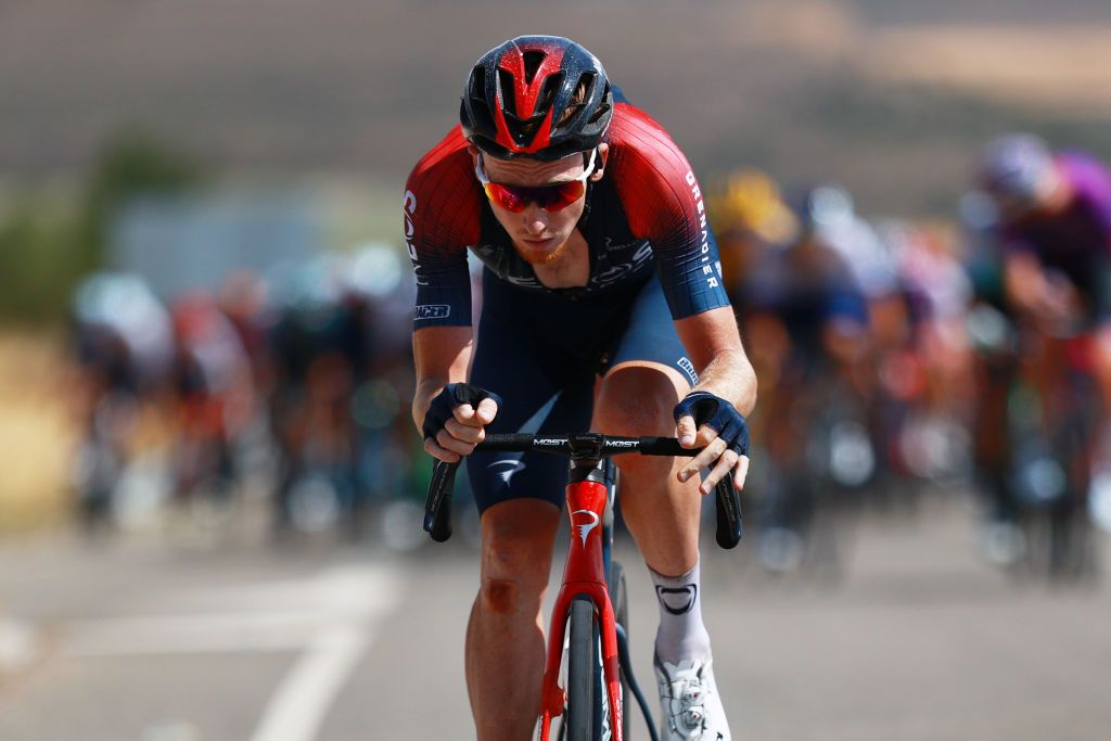 VILLADIEGO SPAIN AUGUST 03 Tao Geoghegan Hart of United Kingdom and Team INEOS Grenadiers attacks in the breakaway during the 44th Vuelta a Burgos 2022a Stage 2 a 158km stage from Vivar del Cid to Villadiego on August 03 2022 in Villadiego Spain Photo by Gonzalo Arroyo MorenoGetty Images