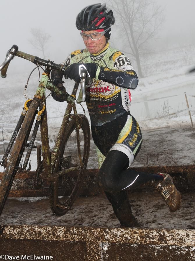 Ellen Sherrill (Bicycle Bluebook) high stepping the barriers