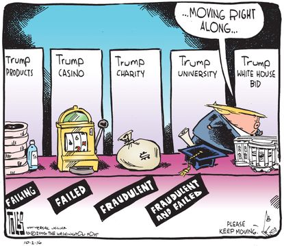 Political cartoon U.S. 2016 election Donald Trump failed empire