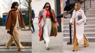 Street style influencers showing shoes to wear with wide-leg pants slingbacks