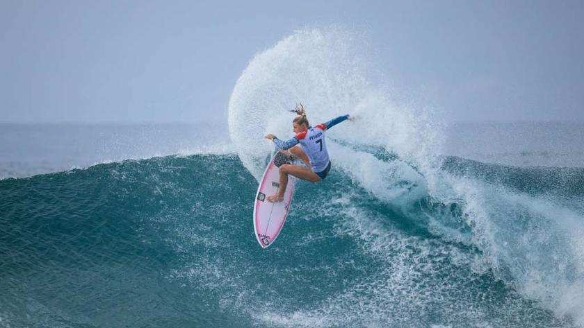 Lakey Peterson of the United States surfs in Heat 4 of the Opening Round at the Lexus Pipe Pro on January 29, 2025, at Oahu, Hawaii.