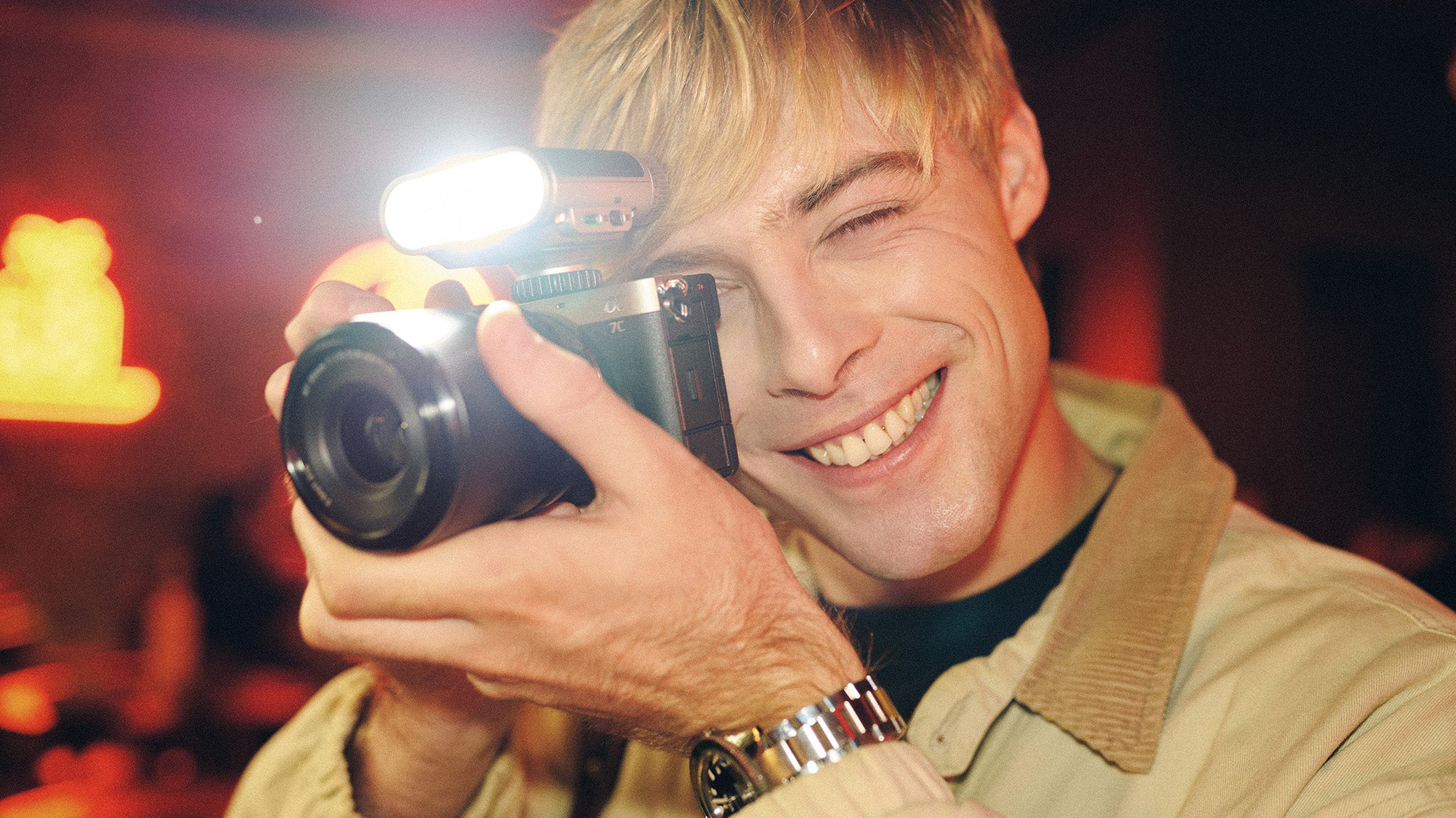 The Viltrox Vintage Z1 flash mounted on a camera