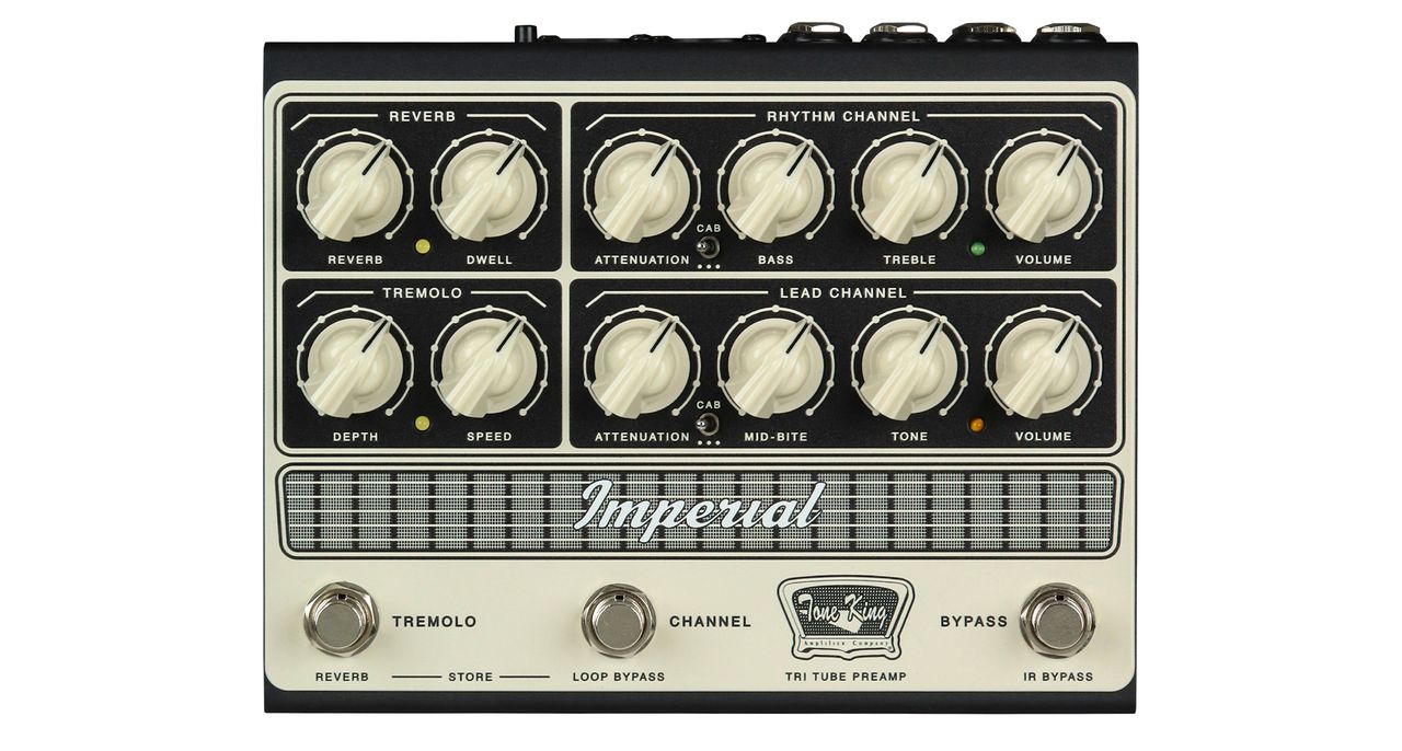 Tone King Imperial Preamp: this high-end all-tube preamp pedal offers two channels, includes reverb, tremolo and attenuation, and has onboard CabSims/IR tech.