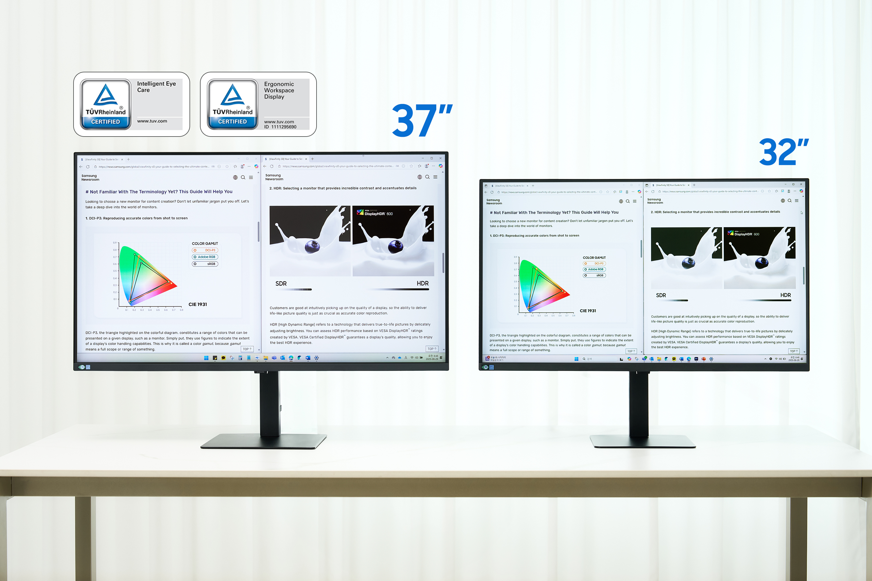 Size comparison of 37-inch and 32-inch ViewFinity S8 monitors
