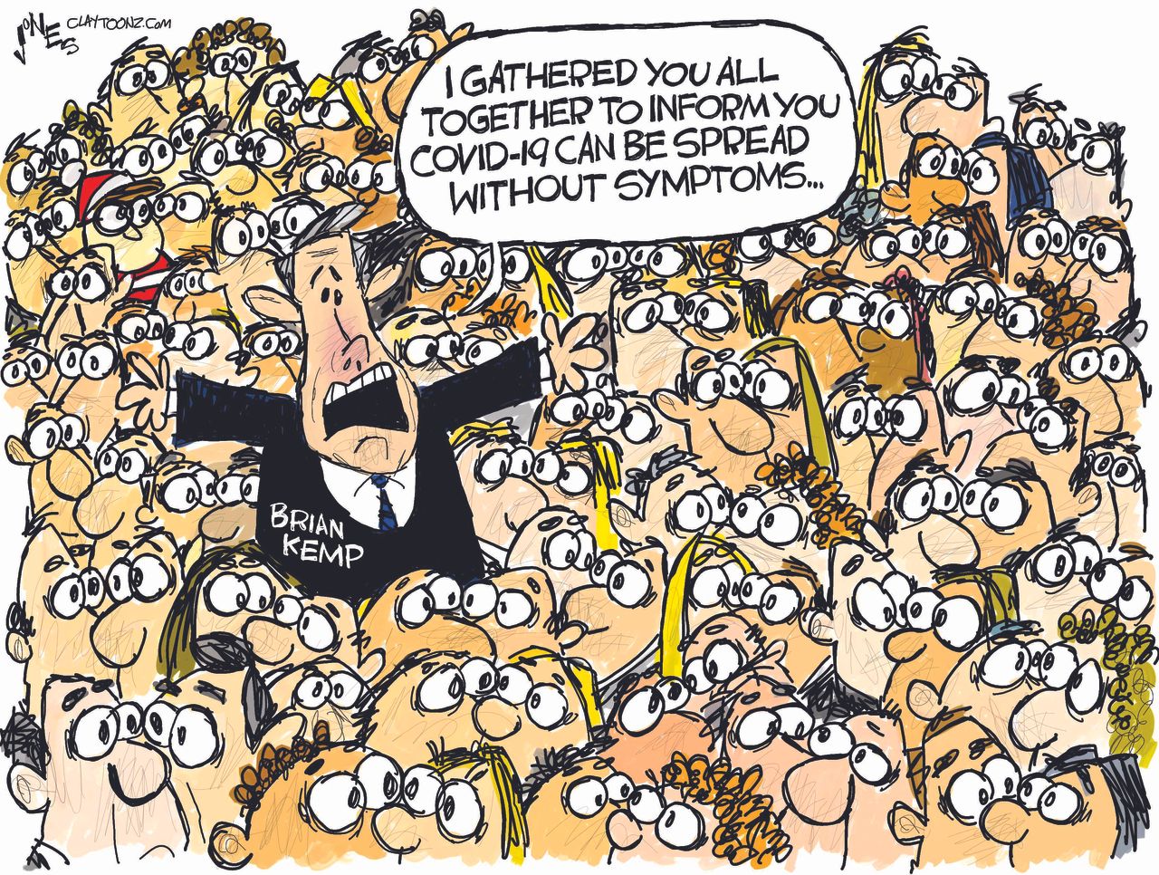 Cartoon U.S. Brian Kemp Georgia Coronavirus gathering social distancing crowds