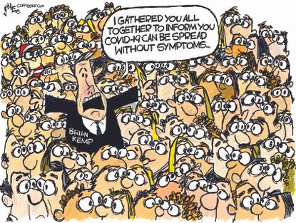 Cartoon U.S. Brian Kemp Georgia Coronavirus gathering social distancing crowds