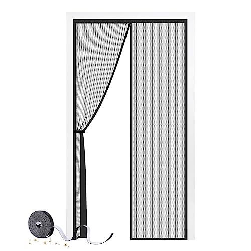 Magnetic Door Screen 90 X 210 Cm, Smaluck Heavy Duty Fly Door Screen Mesh With Powerful Magnets, Durable Mesh Curtains Keeps Bugs Out, Frame Hook & Loop, Kid and Pet Friendly