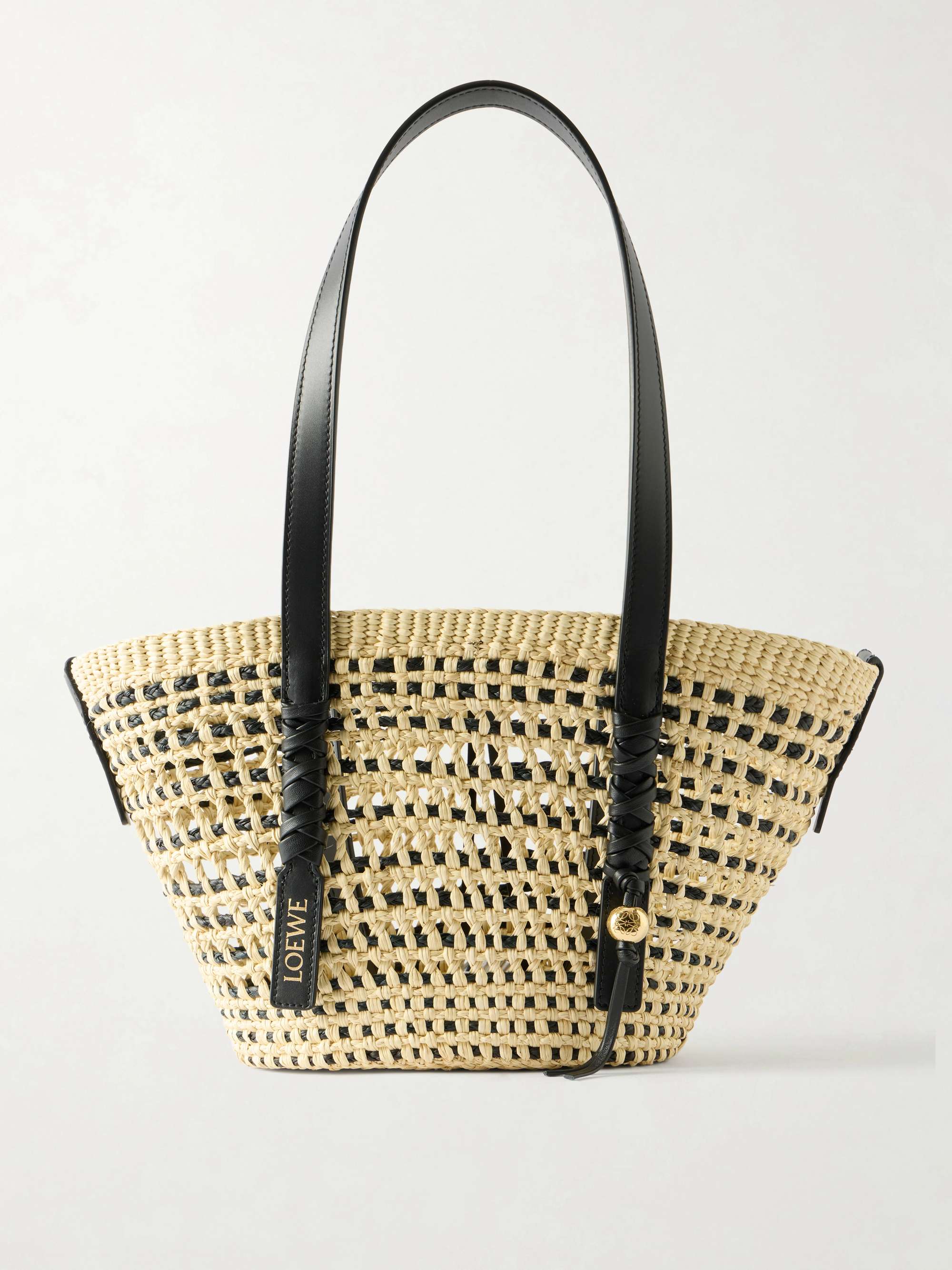+ Paula's Ibiza Braid Basket Small Leather-Trimmed Raffia Shoulder Bag