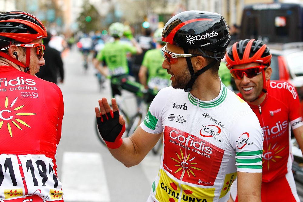 Nacer Bouhanni celebrates winning stage 2 at Volta a Catalunya