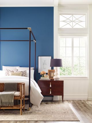 Blue bedroom in Sherwin Williams Azure Tide