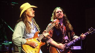 Dickey Betts (Left) and Warren Haynes of the Allman Brothers performing at Shoreline Amphitheater in Mountain View, California on July 1, 1995.