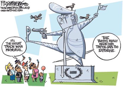 Political cartoon U.S. Trump tariffs trade war memorial