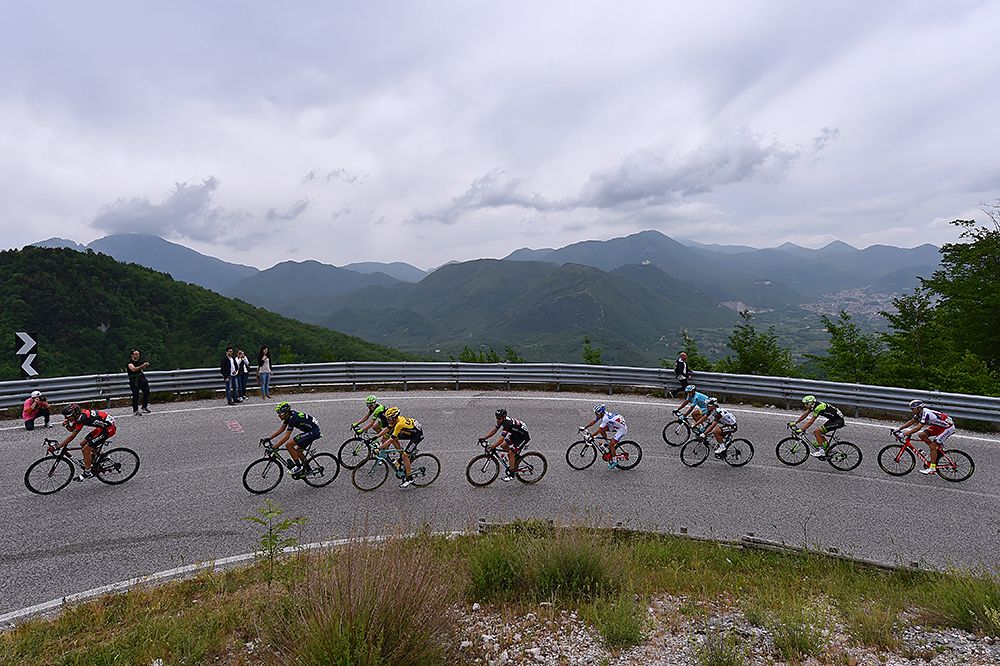 The riders climbing during stage 9