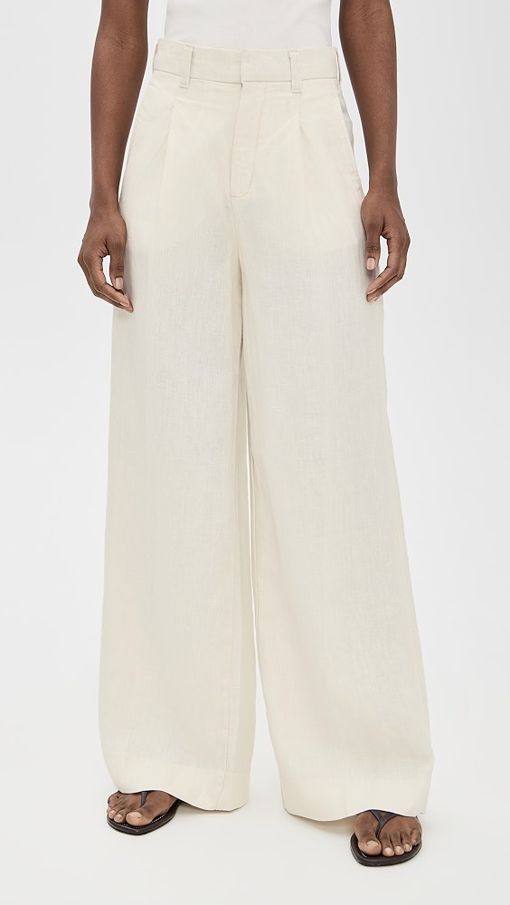 Dl1961 Hepburn Pleated Wide Leg High Rise Linen Pants