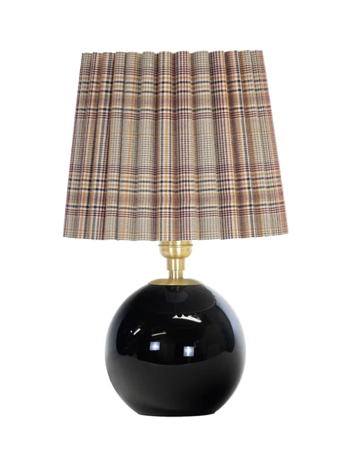 Giorgio Pleated Plaid Shade Black Glass Mini Table Lamp