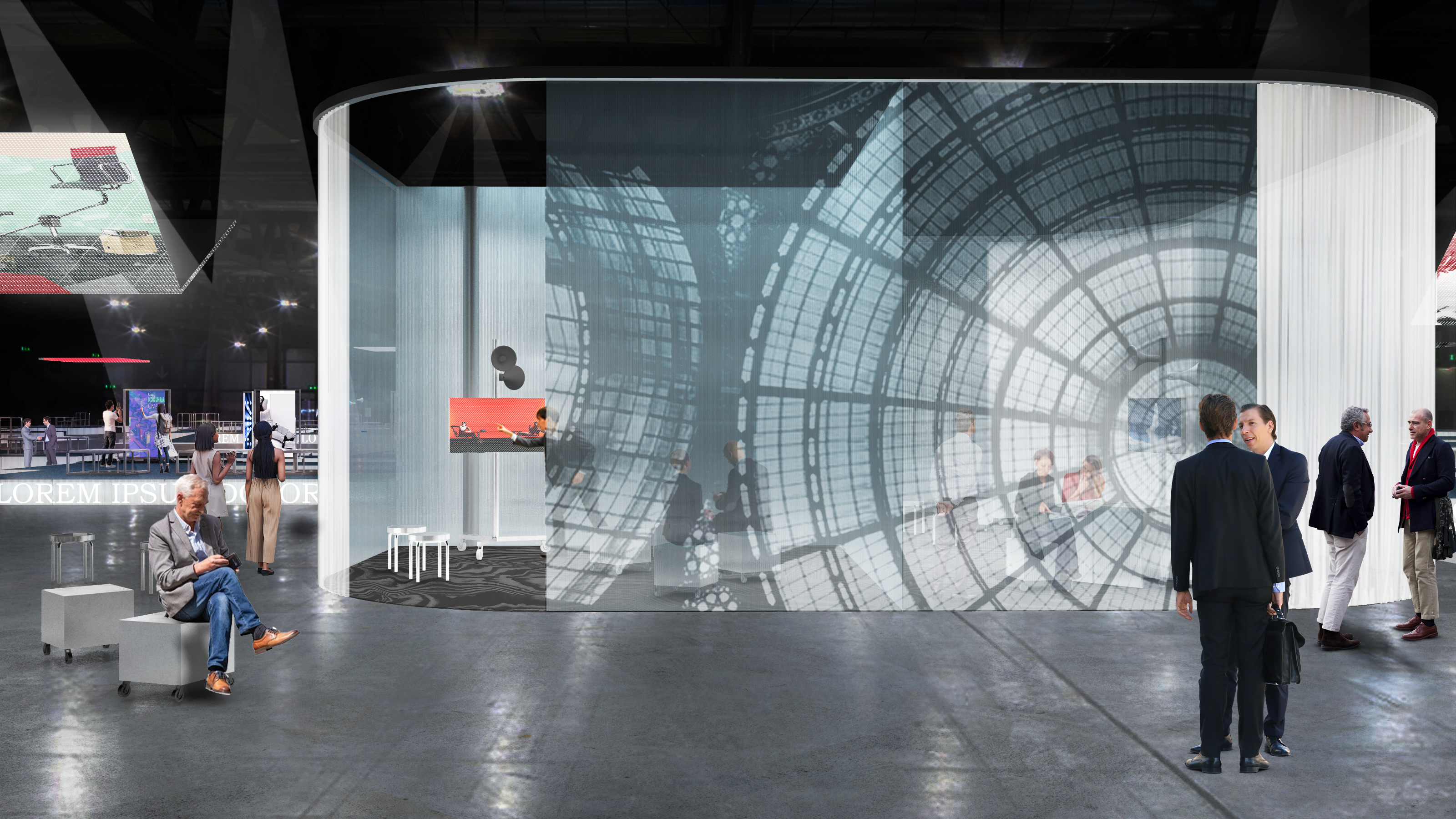 Salone Contract Masterplan render of the interior of the large exhibition hall