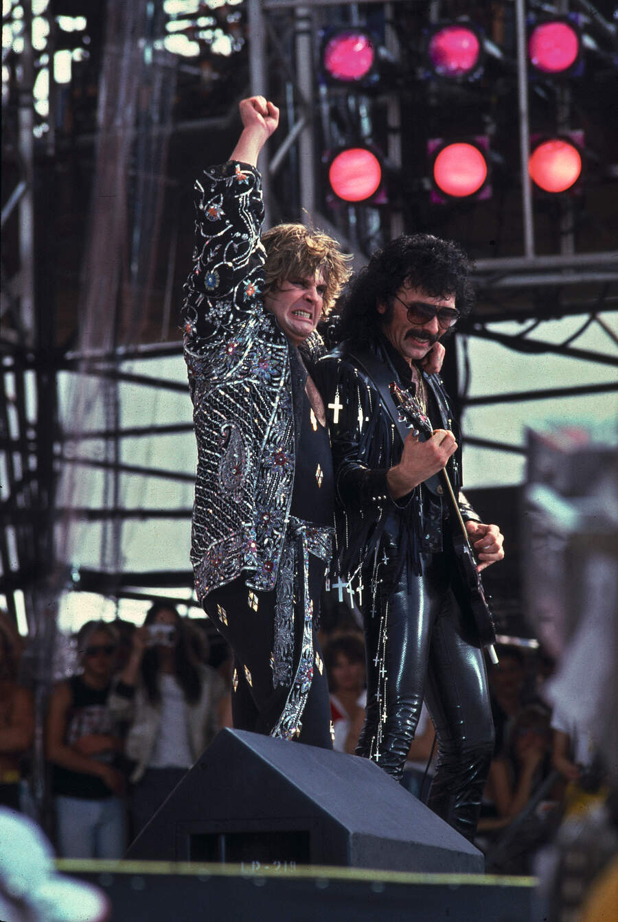 Ozzy Osbourne and Tony Iommi of Black Sabbath performs at Live Aid at Veteren's Stadium in Philadelphia, Pennsylvania, July 13, 1985