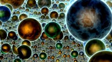 An illustration of brown, gold and green spheres in various sizes.