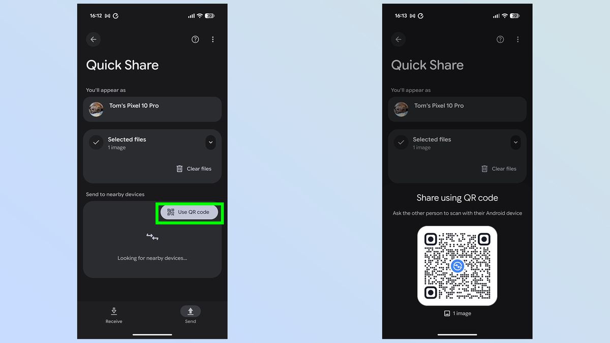 how to share files with qr code using quickshare