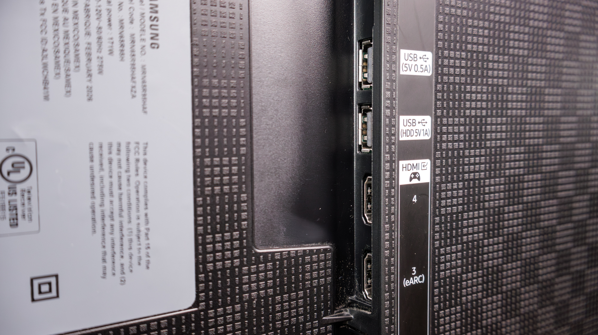 The ports on a Samsung R95H Micro RGB TV