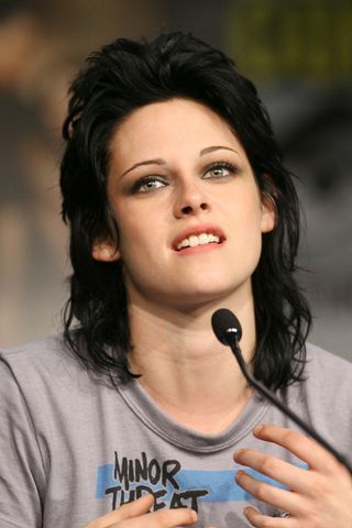 Kristen Stewart has a black mullet whilst attending the 2009 Comic-Con "Twilight: New Moon" press conference held at the Hilton San Diego Bayfront Hotel on July 23, 2009 in San Diego, California.
