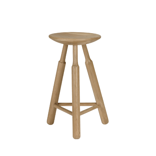 A wooden stool with three legs