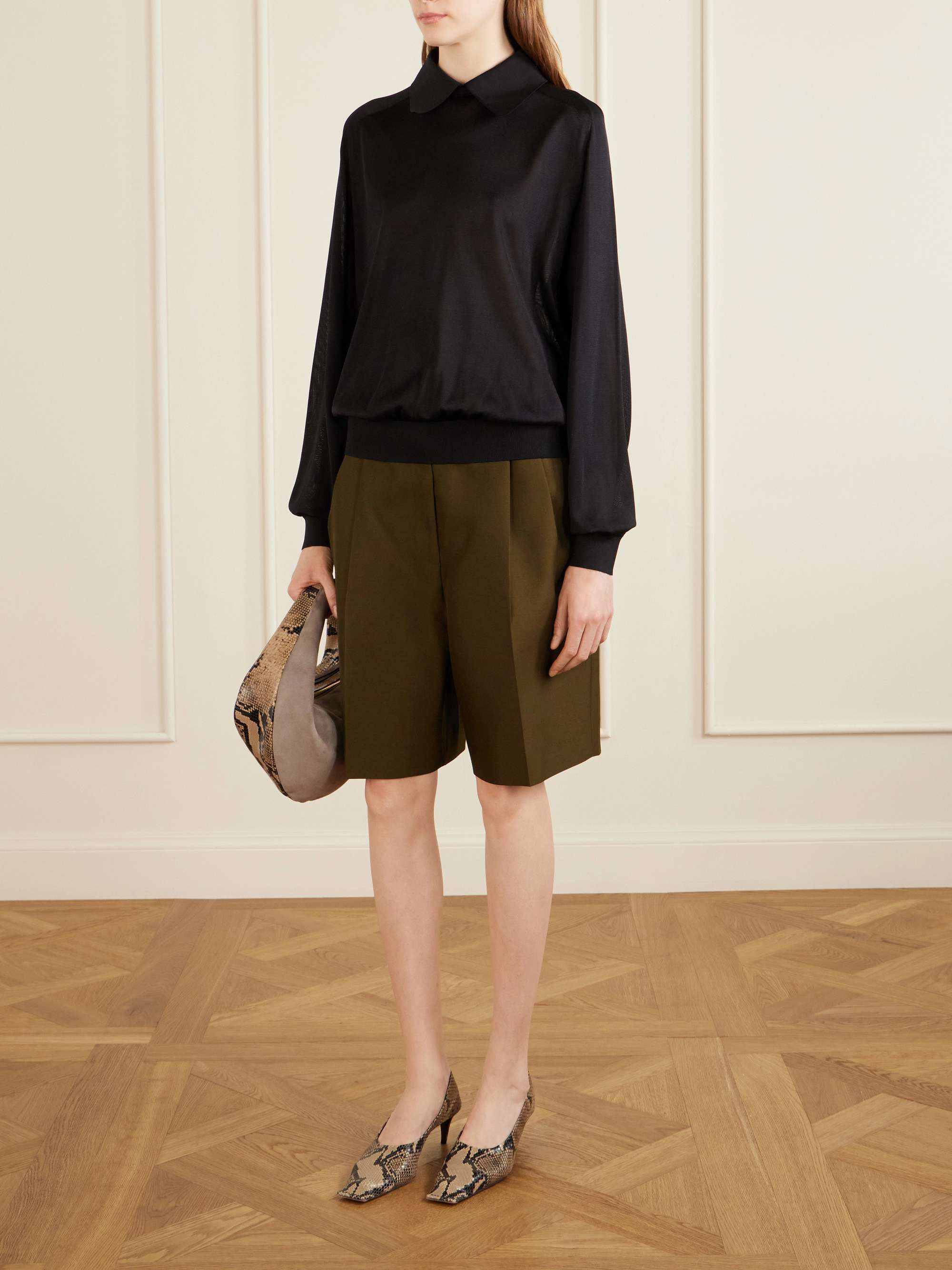 Auggie Pleated Wool and Silk-Blend Shorts