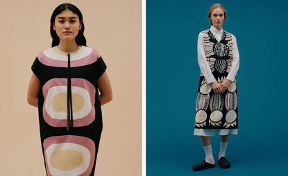 Posing a model for photographs in Marimekko A/W 2022