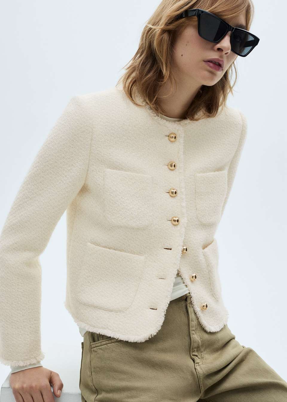 Mango, Tweed Jacket With Jewel Buttons