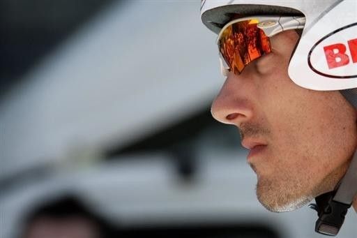 The world champ focuses on the start ramp.
