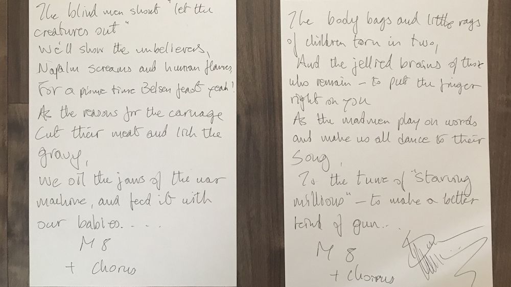 Iron Maiden signed lyrics
