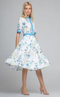 Floral Print Broderie Anglaise Midi Dress in Blue, (£299.00) $375.51| Rumour London
