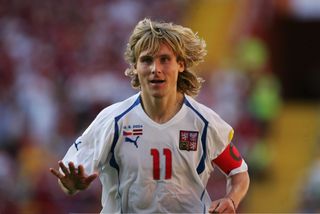 Pavel Nedved in action for the Czech Republic against Latvia at Euro 2004.