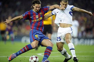 Zlatan Ibrahimovic in action for Barcelona against former club Inter in the 2010 Champions League semi-finals.
