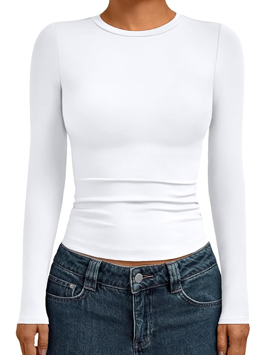 AUTOMET, Automet Womens Long Sleeve T-Shirts Trendy Basic Fitted Compression Going Out Crop Tops Fall Fashion Y2k Clothes 2025 Outfits White S