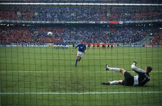 Italy's Francesco Totti scores a penalty past the Netherlands' Edwin van der Sar in the semi-finals of Euro 2000.