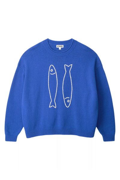 Staud, Giada Fish-Print Crewneck Sweater