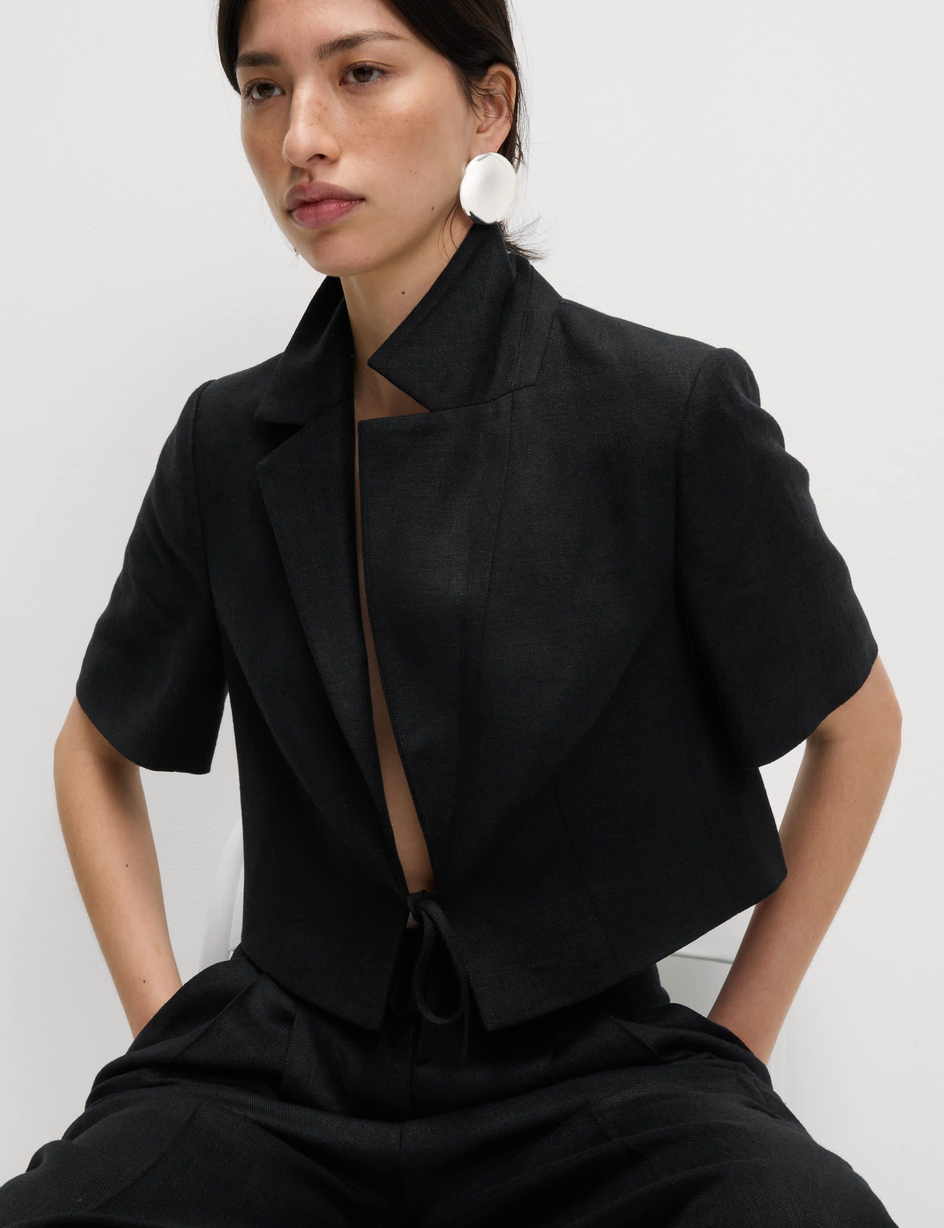 Linen Twill Rich Cropped Short Sleeve Jacket