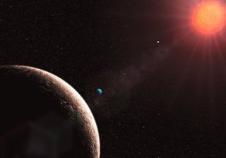 An artist's depiction of a planet around an M dwarf star.
