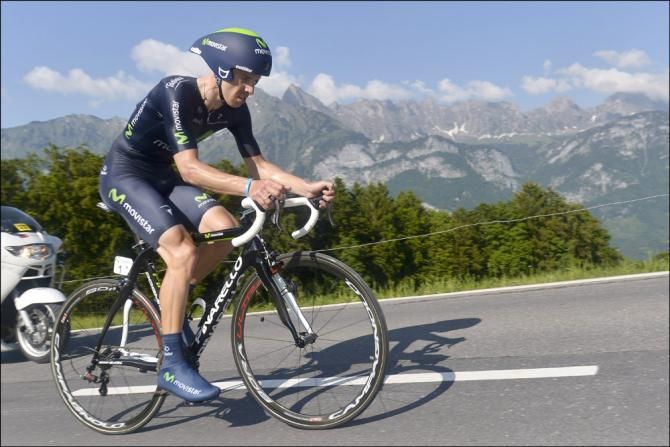 Rui Costa (Movistar) en route to victory in both the final stage time trial and overall at the Tour de Suisse