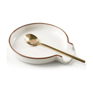 White speckled spoon rest with spoon from Amazon