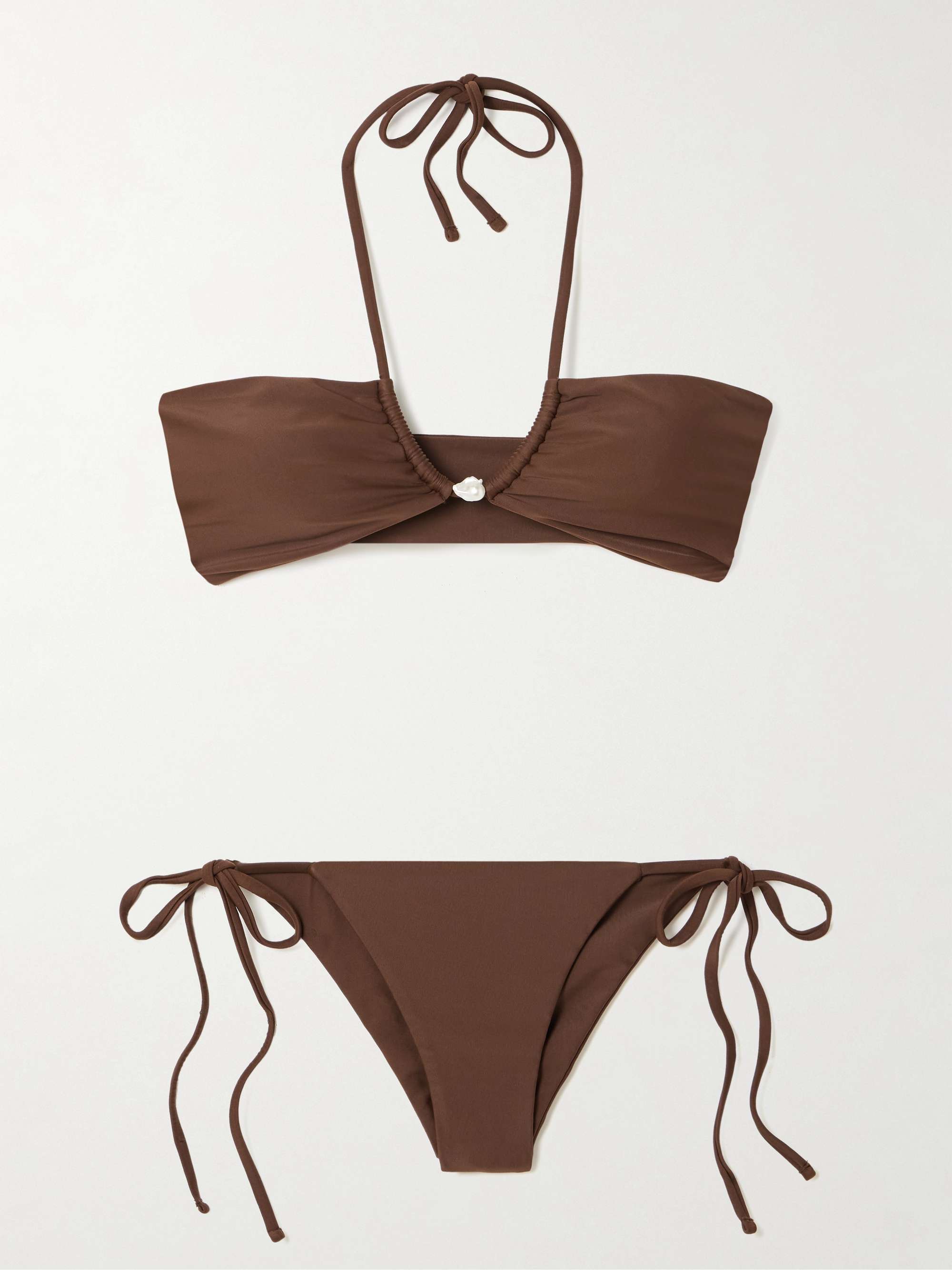 Bahia Pearl-Embellished Stretch-Econyl® Halterneck Bikini