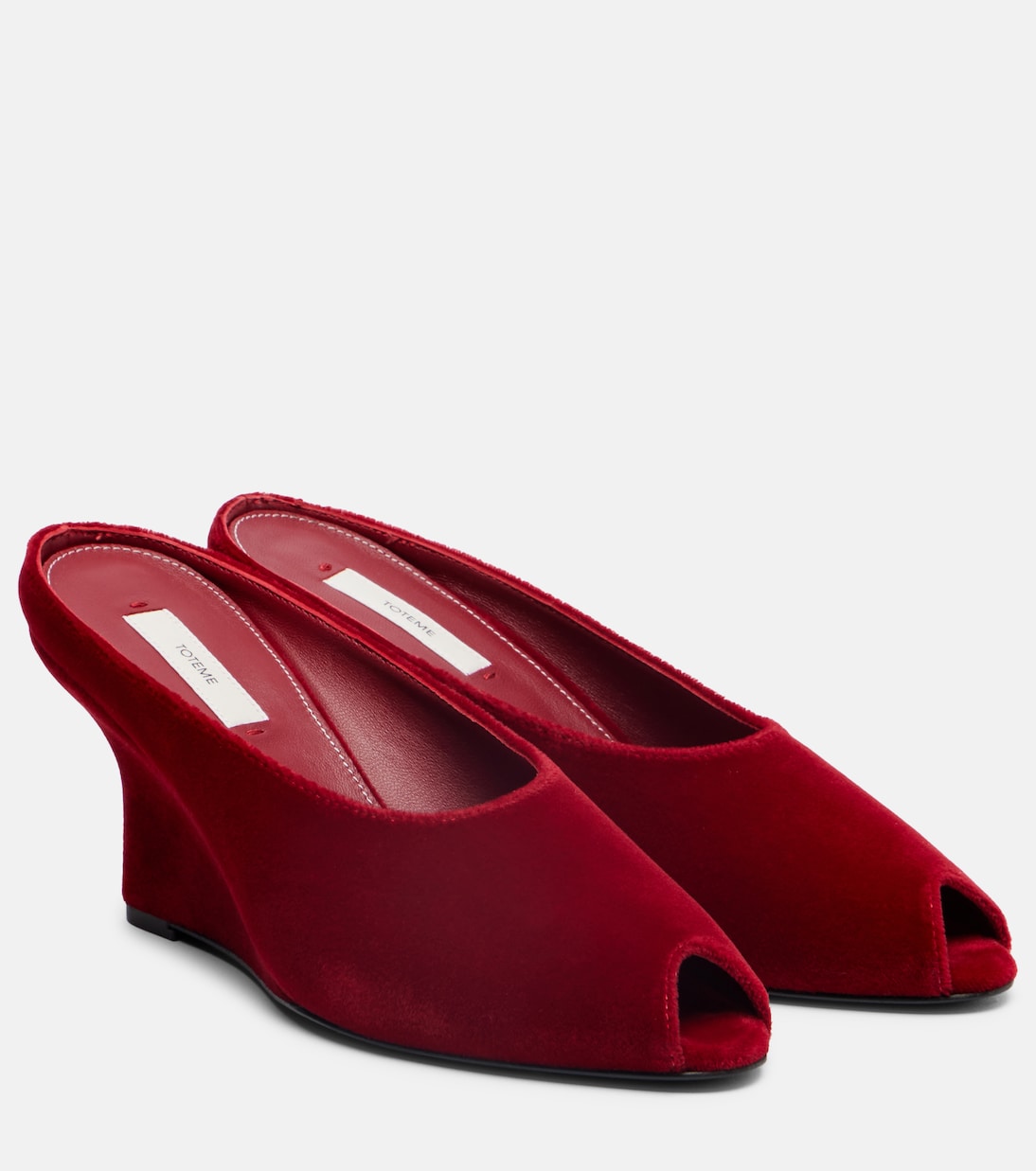 Velvet Wedge Mules in Red - Toteme