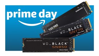 Three SSDs on an Amazon Prime Day background