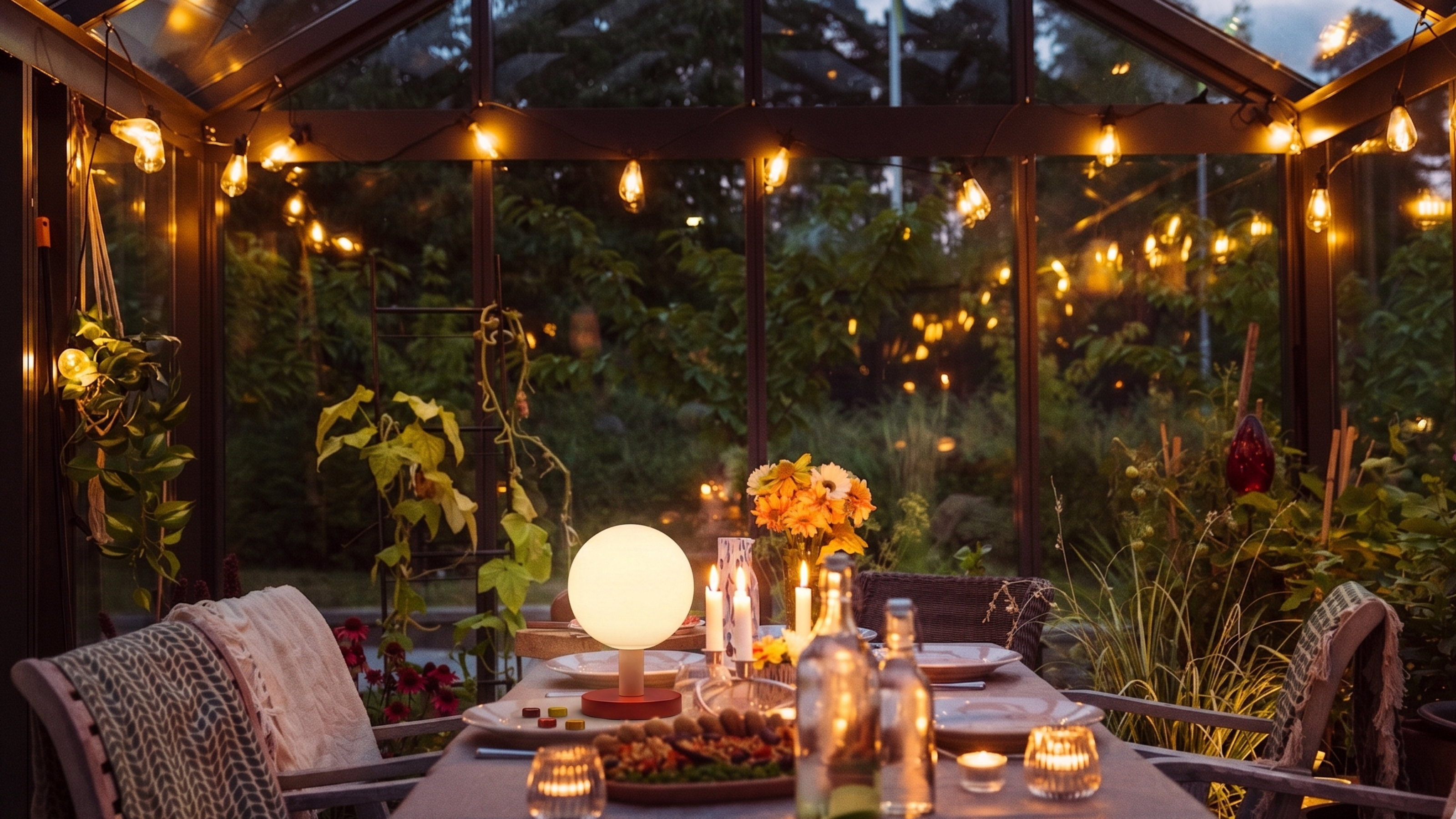 Table set in greenhouse
