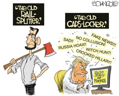 Political cartoon U.S. Abraham Lincoln Trump tweets