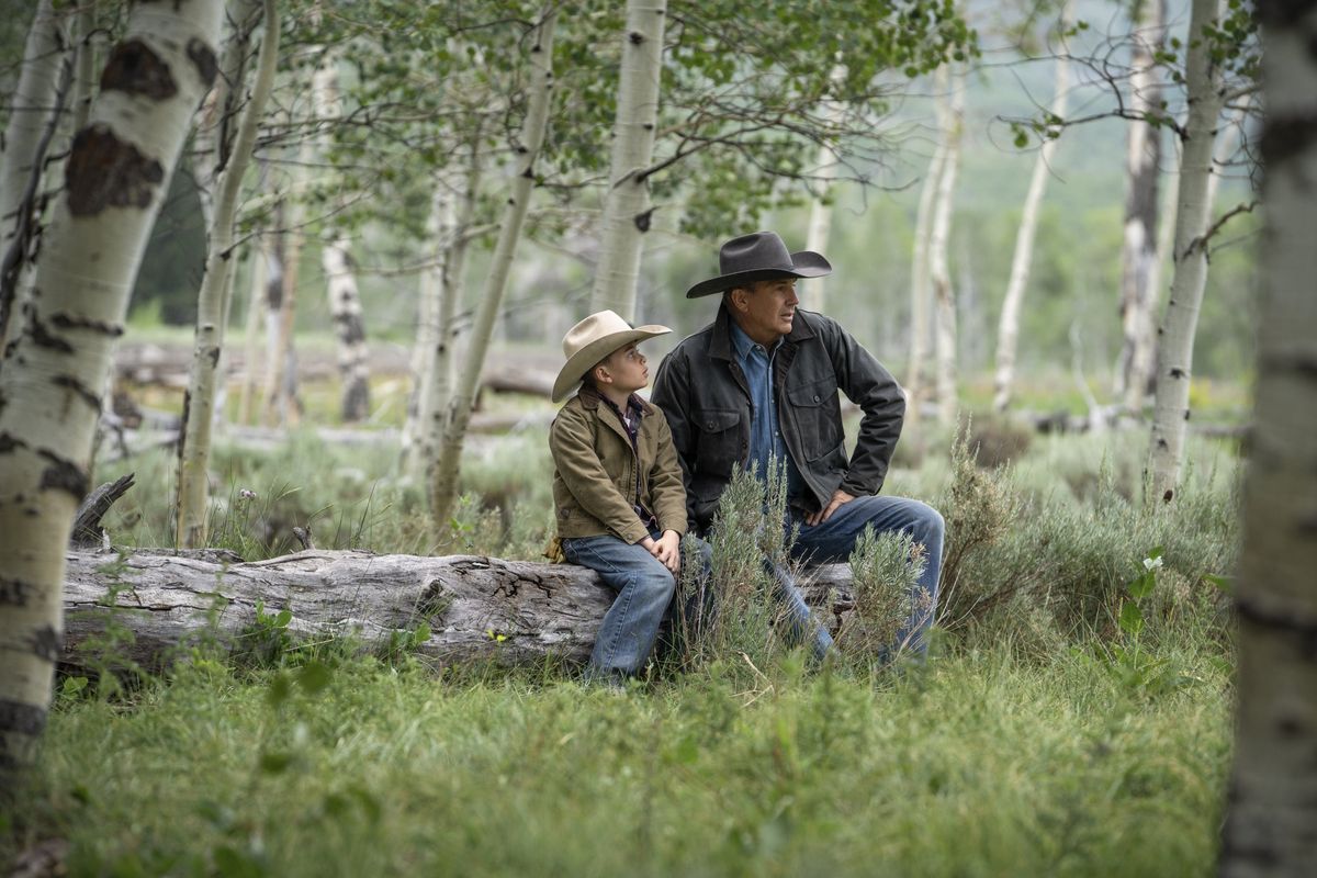 Brecken Merrill (l) as Tate Dutton and Kevin Costner as John Dutton in Paramount Network&#039;s &quot;Yellowstone&quot;