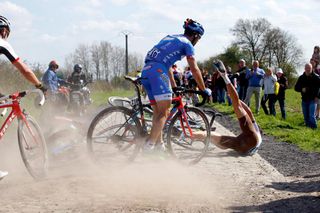 A crash in the 2015 Paris-Roubaix