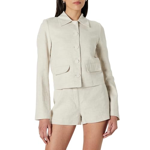 The Drop Women's Myra Suiting Jacket With Flap Pockets, Natural Linen, S