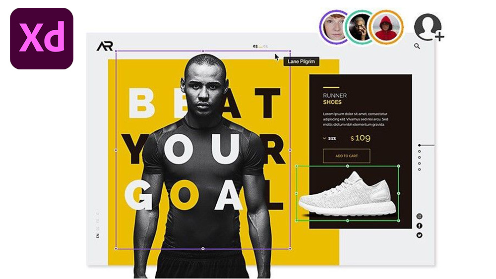 Download Adobe XD: Interface designed in Adobe XD featuring athlete model